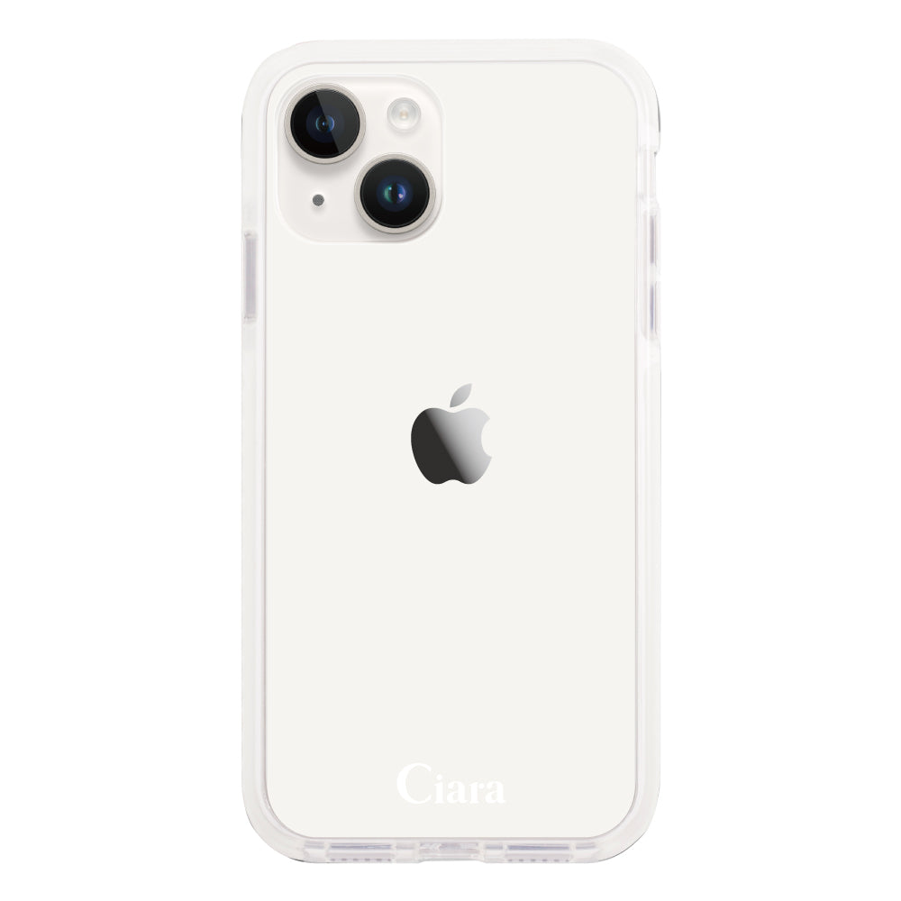 iPhone14 クッションバンパー 耐衝撃クリアケース ロゴ ホワイト