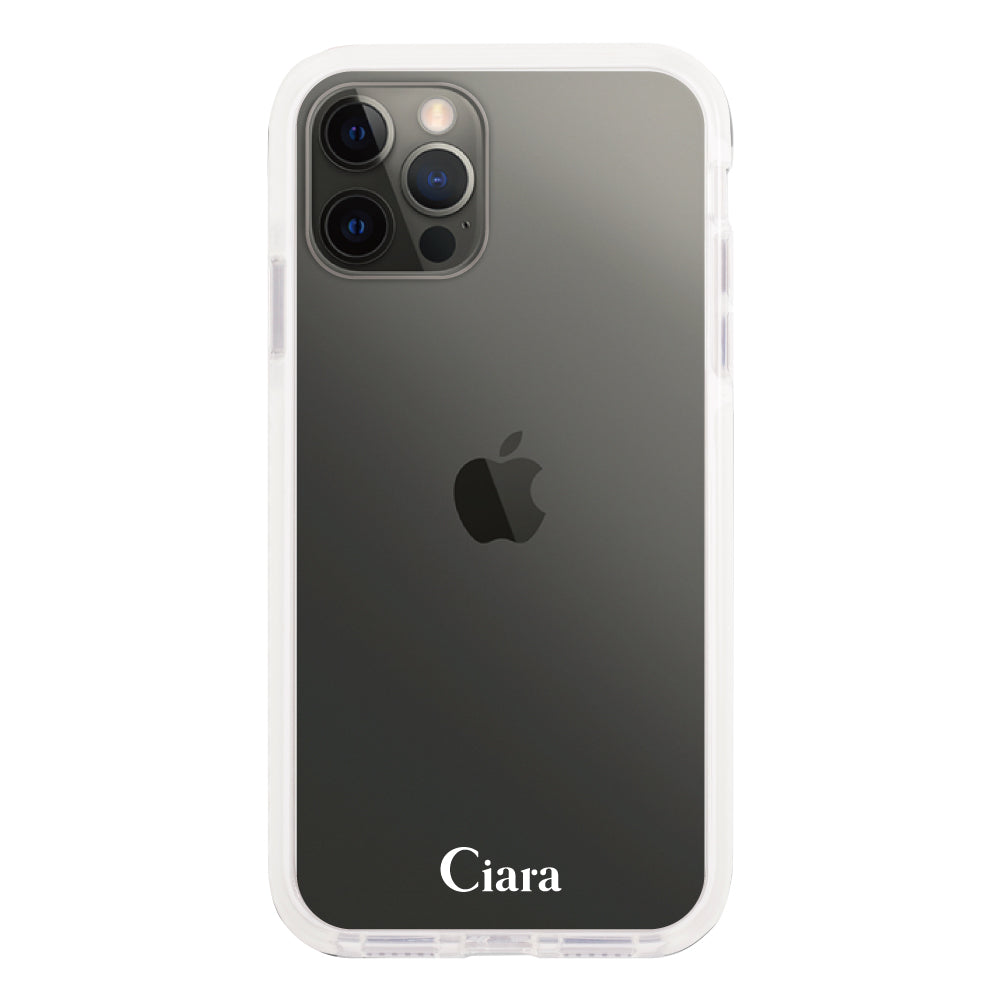 iPhoneX/XS クッションバンパー 耐衝撃クリアケース ロゴ ホワイト