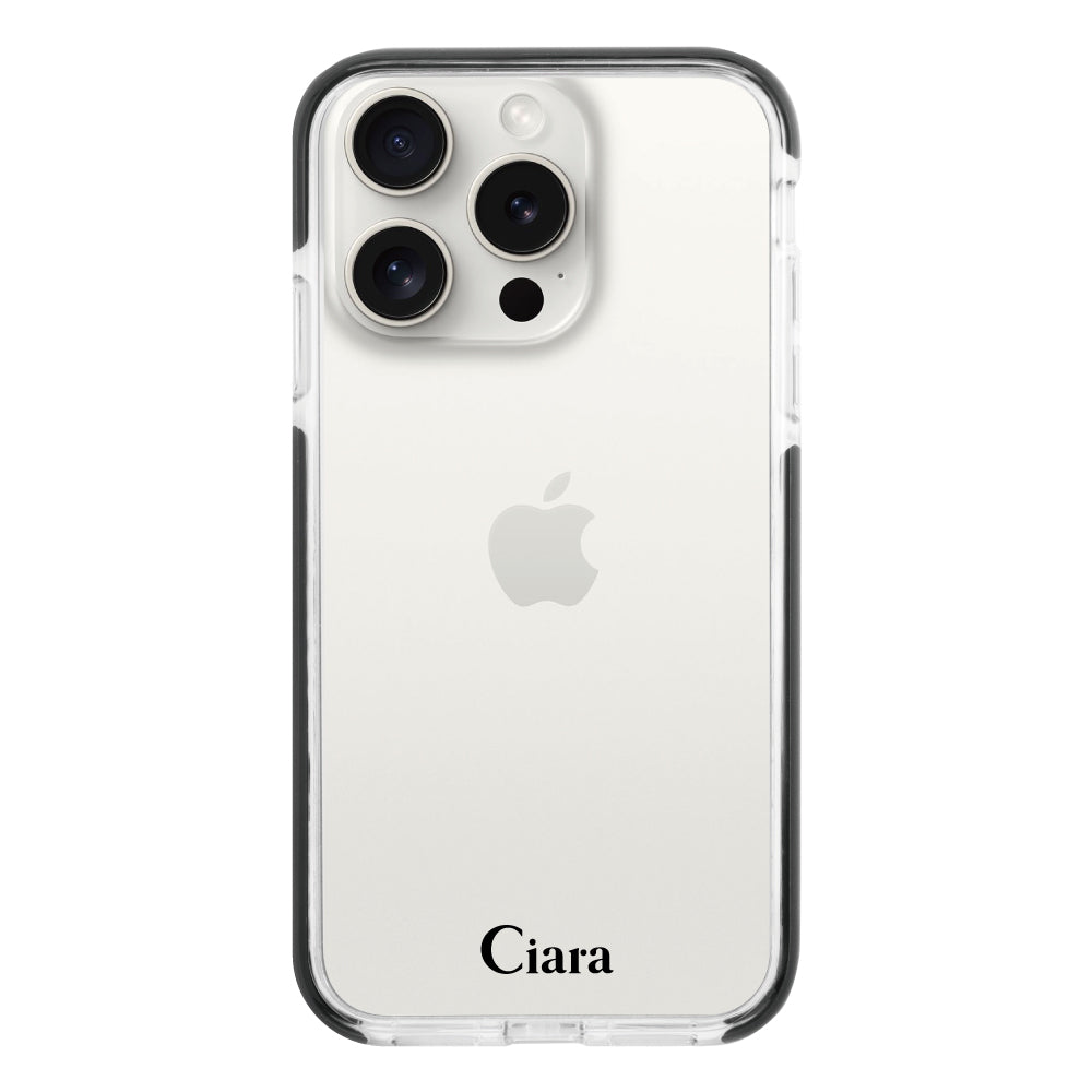 iPhone15ProMax クッションバンパー 耐衝撃クリアケース ロゴ ブラック