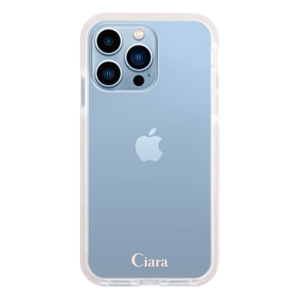 iPhone13ProMax クッションバンパー 耐衝撃クリアケース ロゴ ピンク