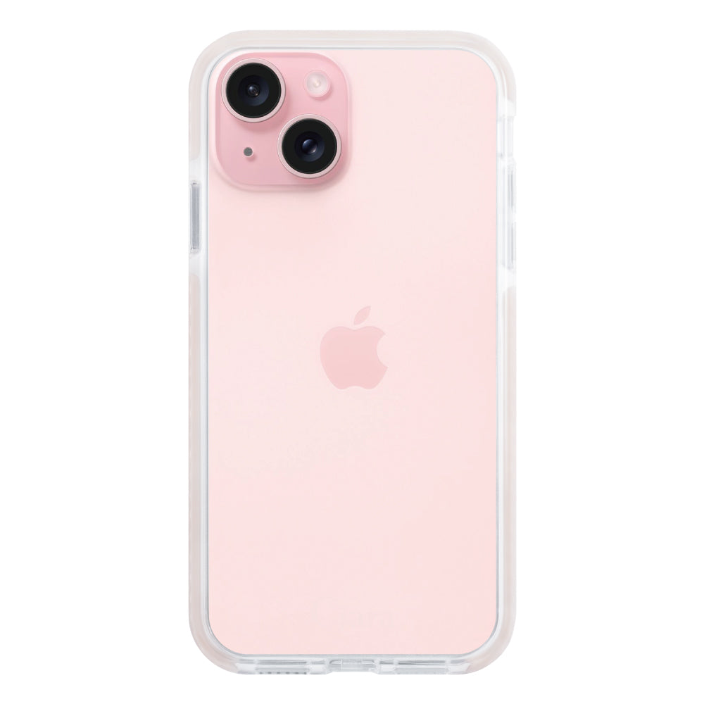 iPhone15 クッションバンパー 耐衝撃クリアケース ロゴ ピンク