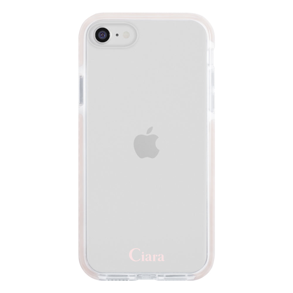 iPhone7/8/SE2/SE3 クッションバンパー 耐衝撃クリアケース ロゴ ピンク