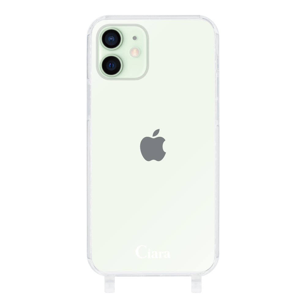 iPhone12mini ストラップクリアケース ロゴ ホワイト