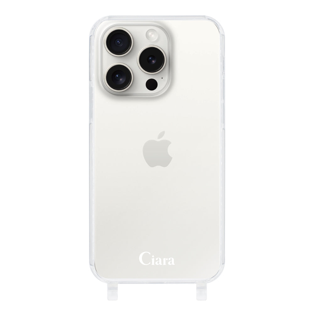 iPhone15ProMax ストラップクリアケース ロゴ ホワイト