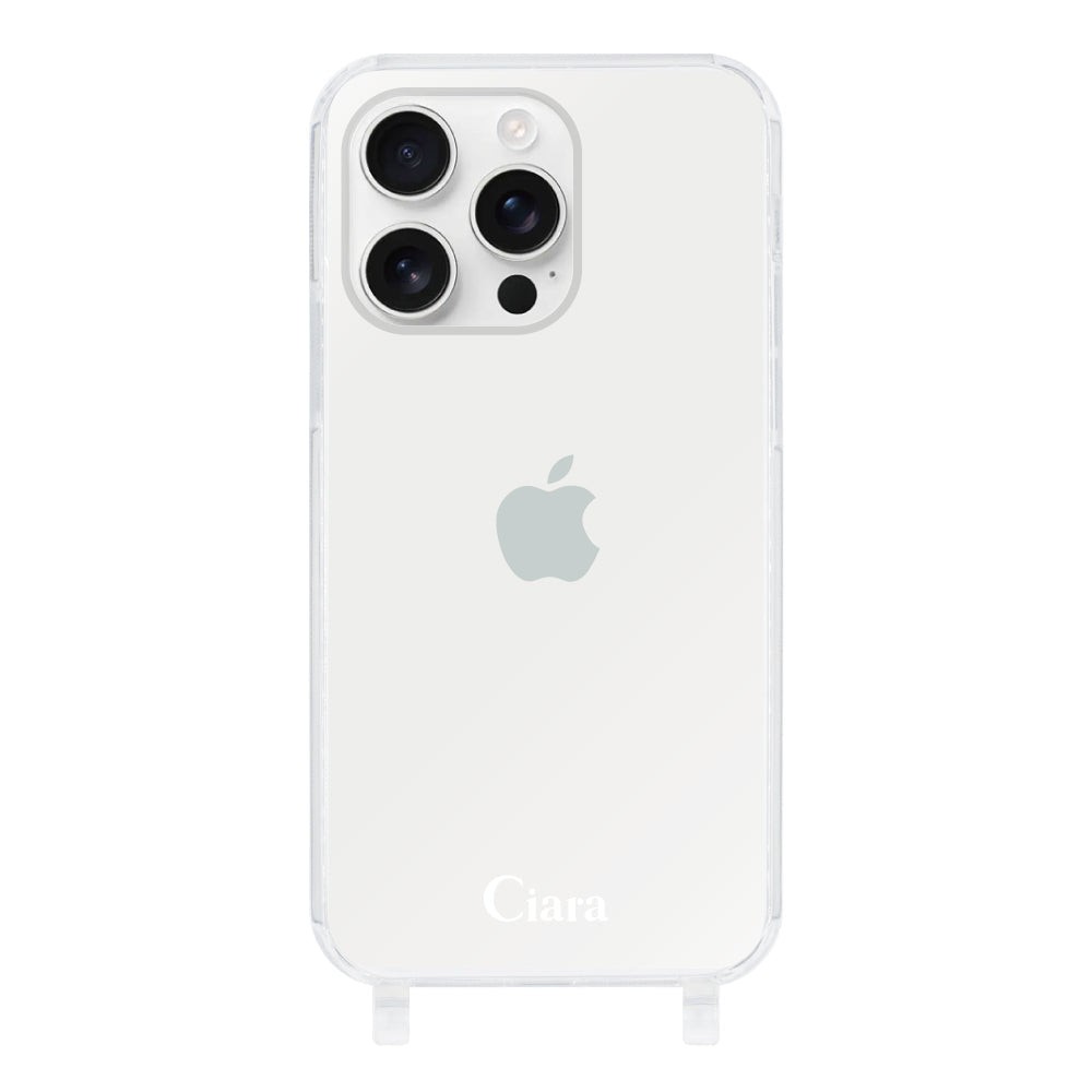 iPhone16ProMax ストラップクリアケース ロゴ ホワイト