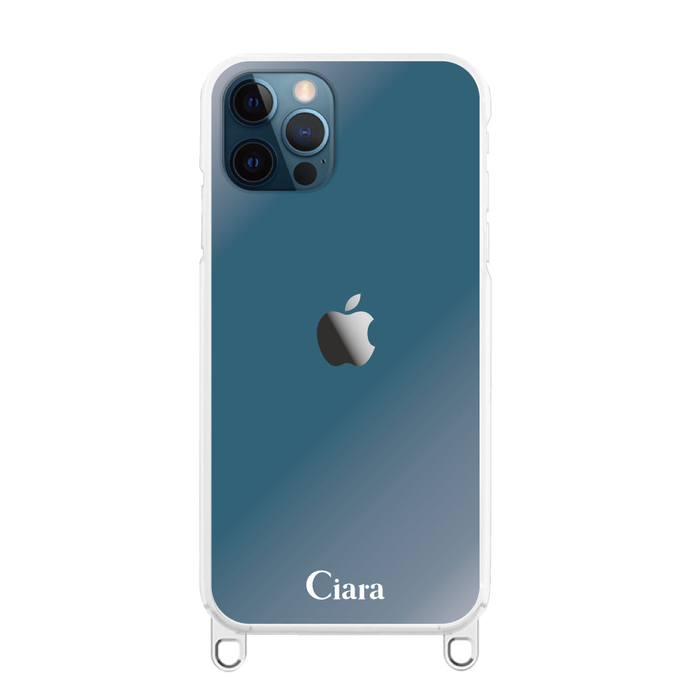 iPhone12ProMax ストラップクリアケース ロゴ シルバー