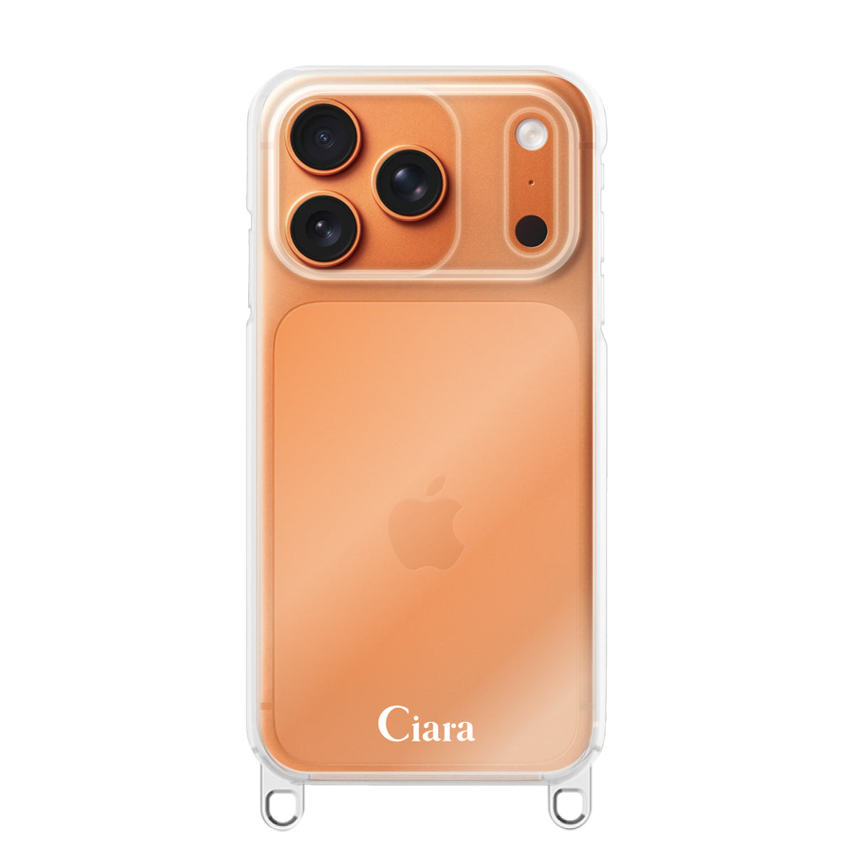 iPhone17ProMax ストラップクリアケース ロゴ シルバー