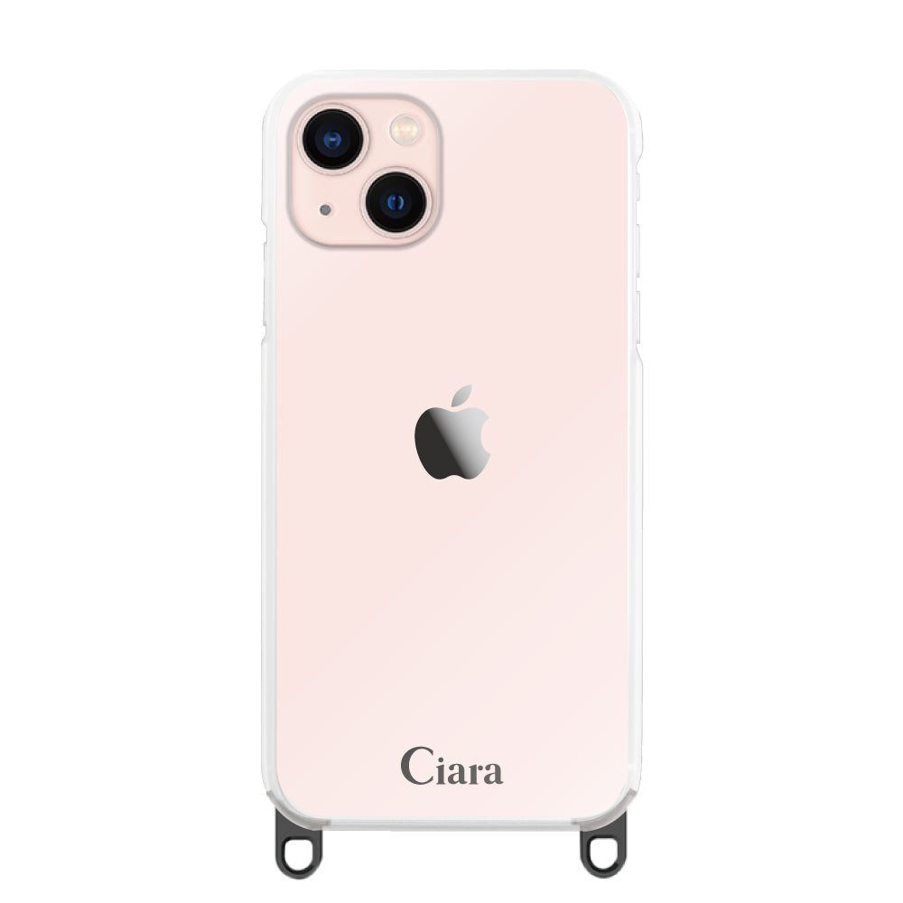 iPhone13 ストラップクリアケース ロゴ ブラック