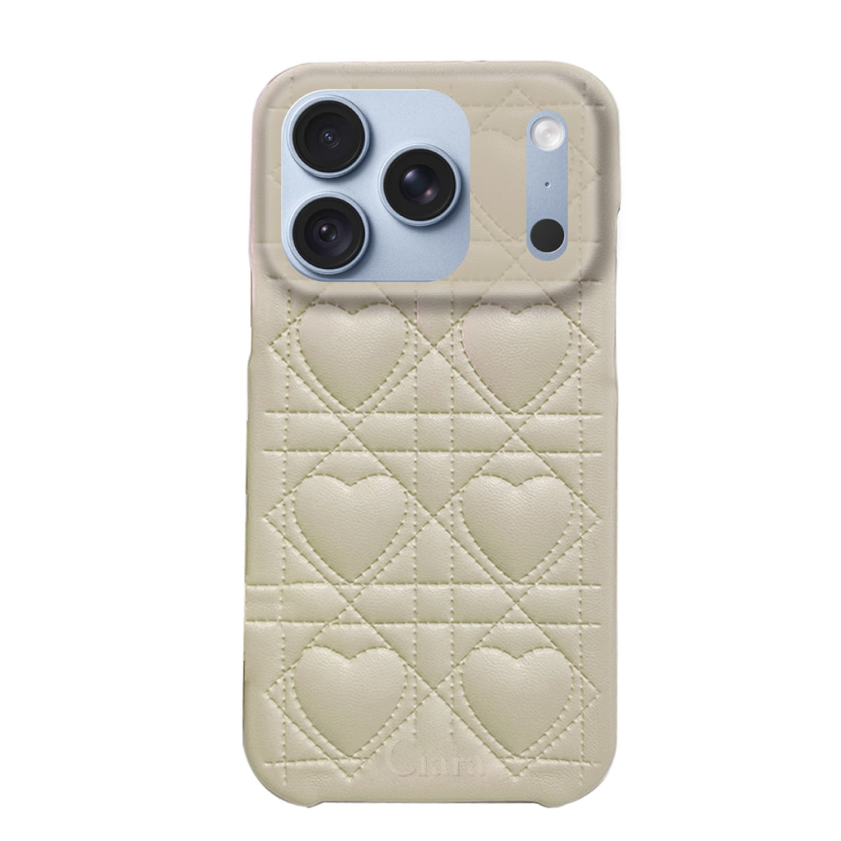 iPhone18ProMax/17ProMax ハートキルティングPU レザーケース ロゴ ホワイト