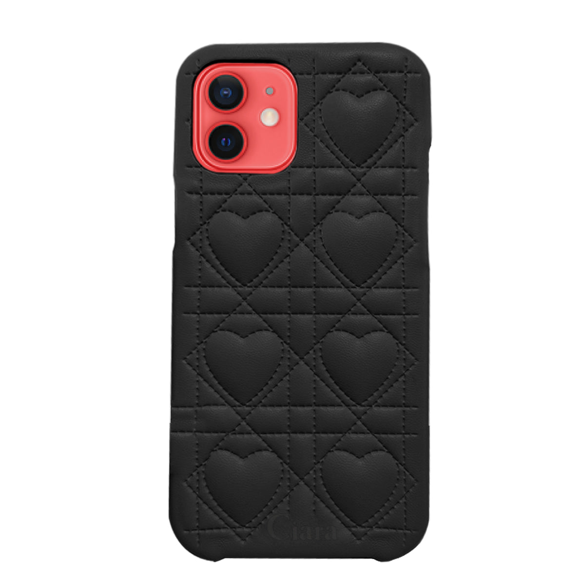 iPhone11 ハートキルティングPU レザーケース ロゴ ブラック