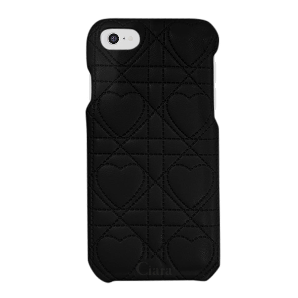 iPhone7/8/SE2/SE3 ハートキルティングPU レザーケース ロゴ ブラック