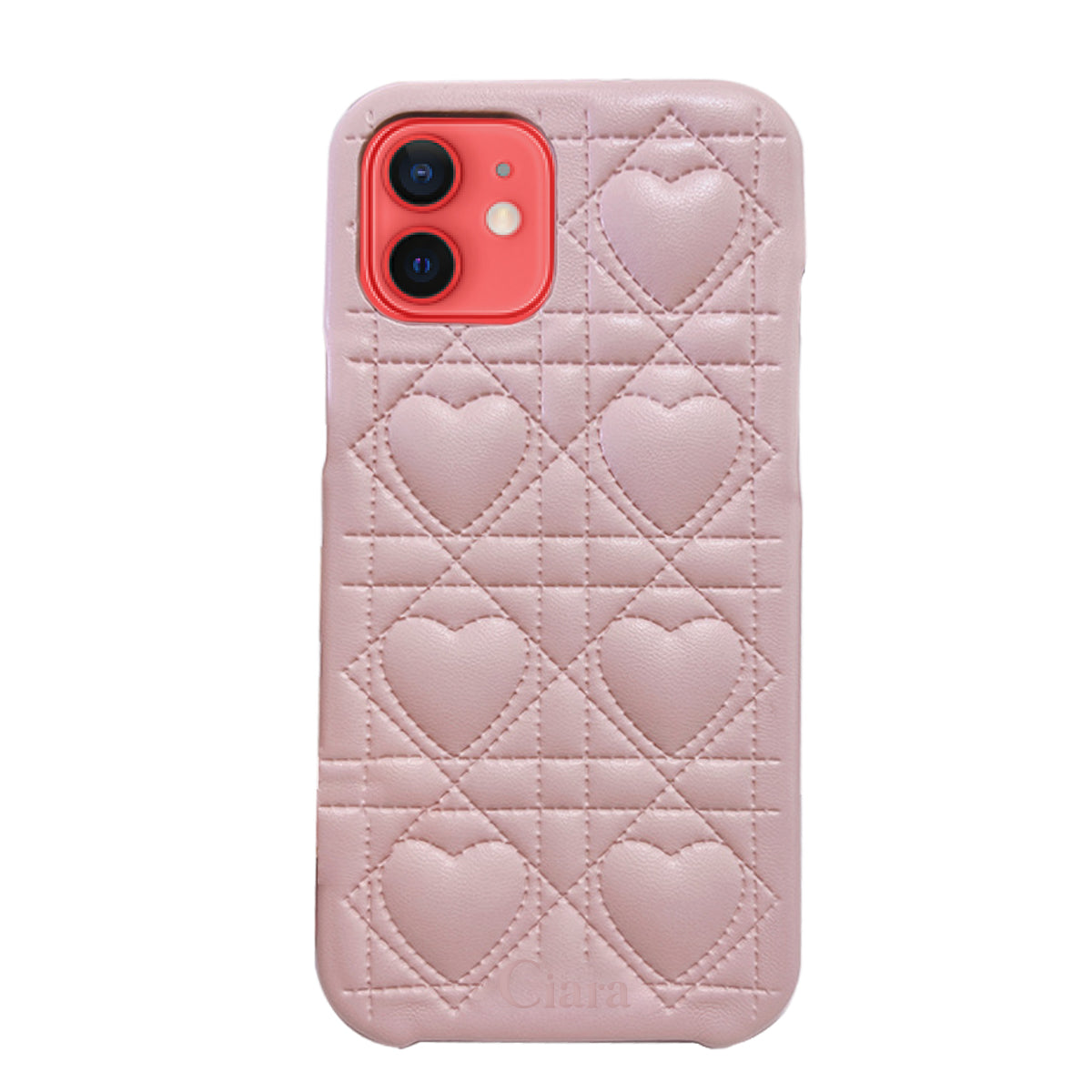 iPhone11 ハートキルティングPU レザーケース ロゴ ピンク