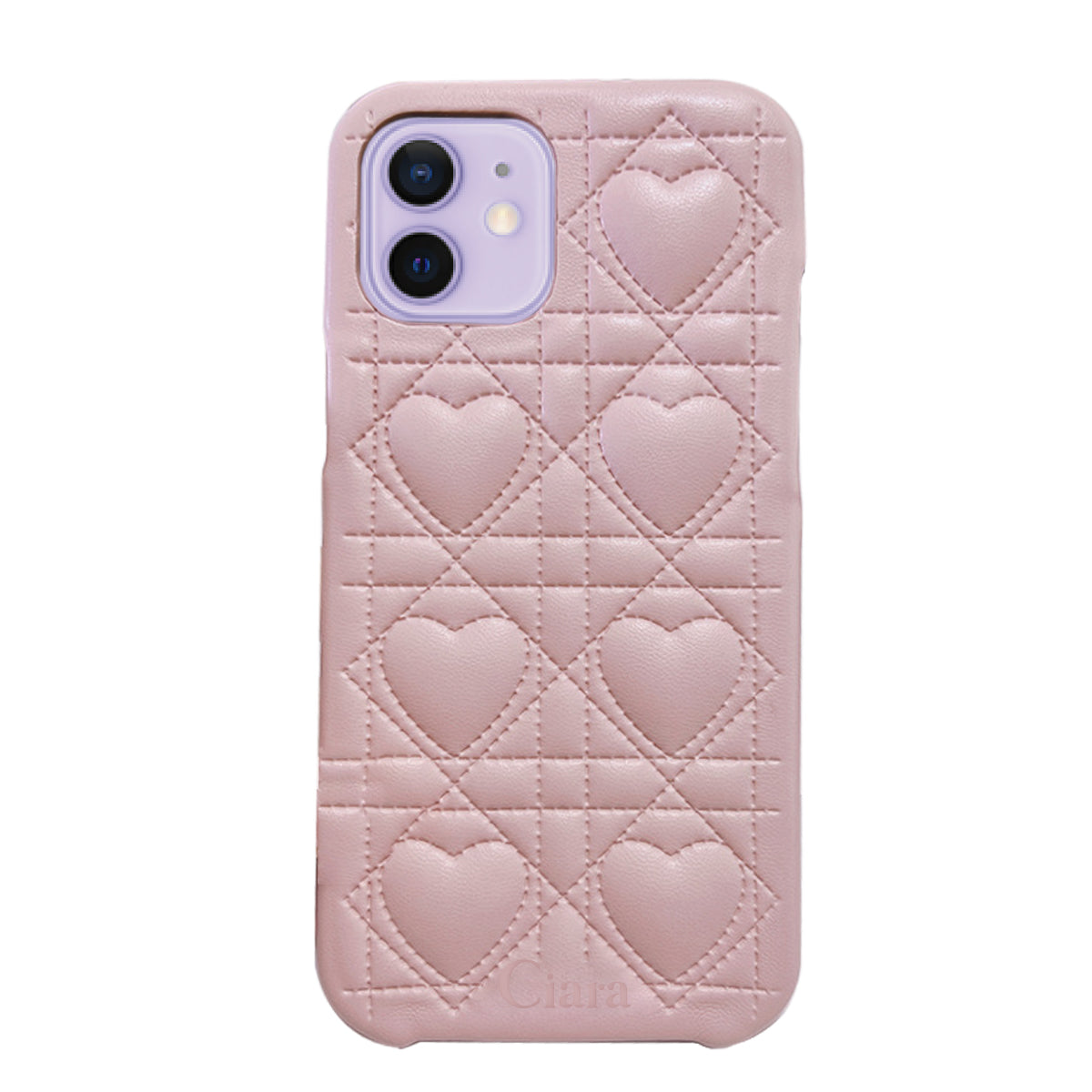 iPhone12/12Pro ハートキルティングPU レザーケース ロゴ ピンク