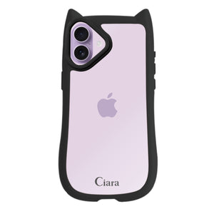 iPhoneケース ネコミミ 耐衝撃グリップ クリアケース ロゴ