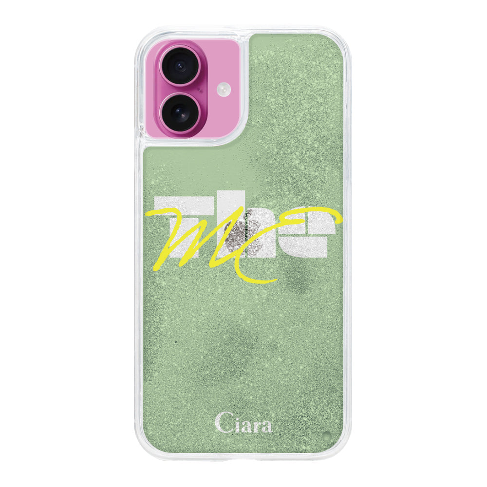 iPhone16 グリッター オイルクリアケース テーマ グリーン