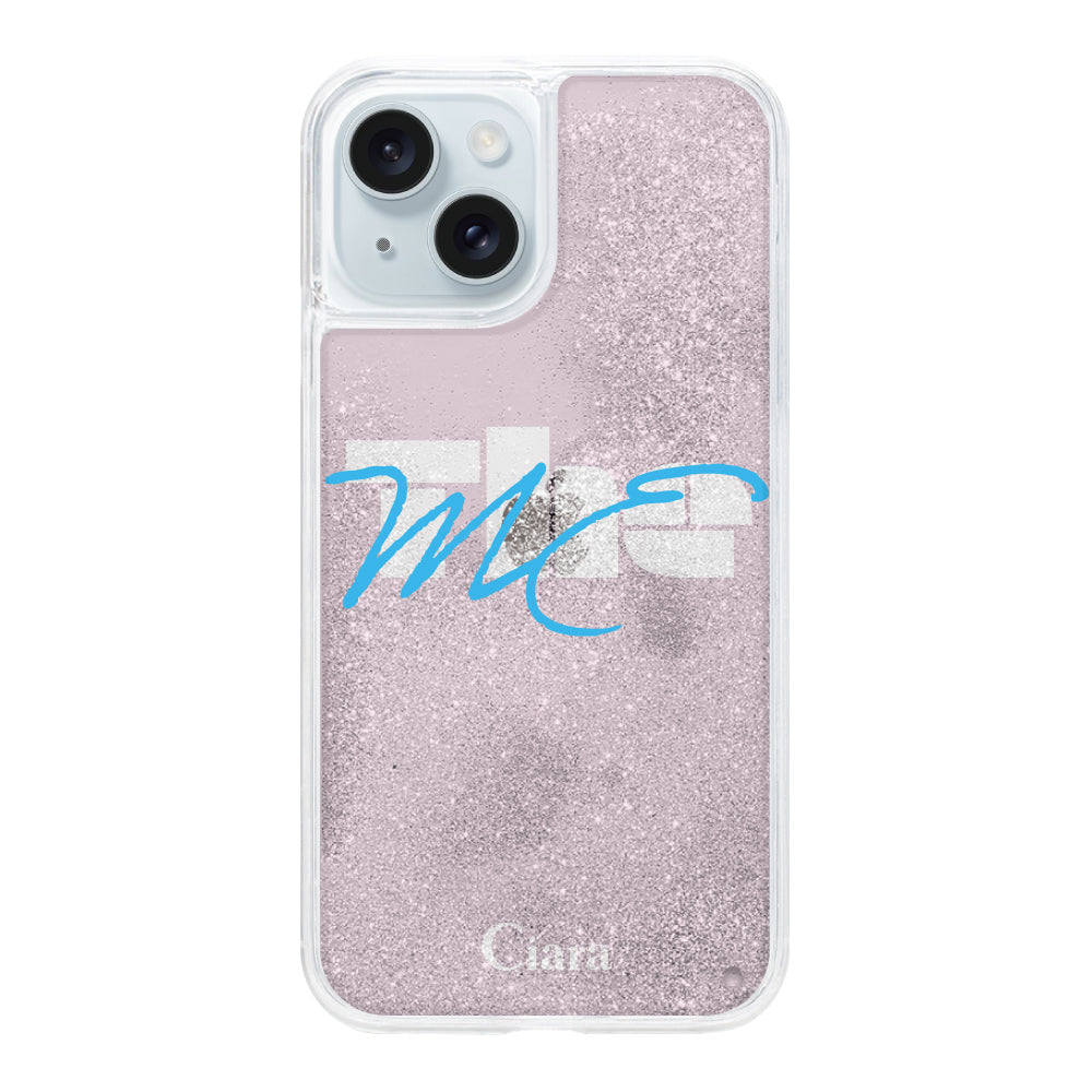 iPhone15Plus グリッター オイルクリアケース テーマ ピンク