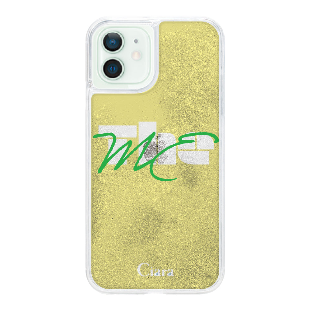 iPhone12mini グリッター オイルクリアケース テーマ イエロー