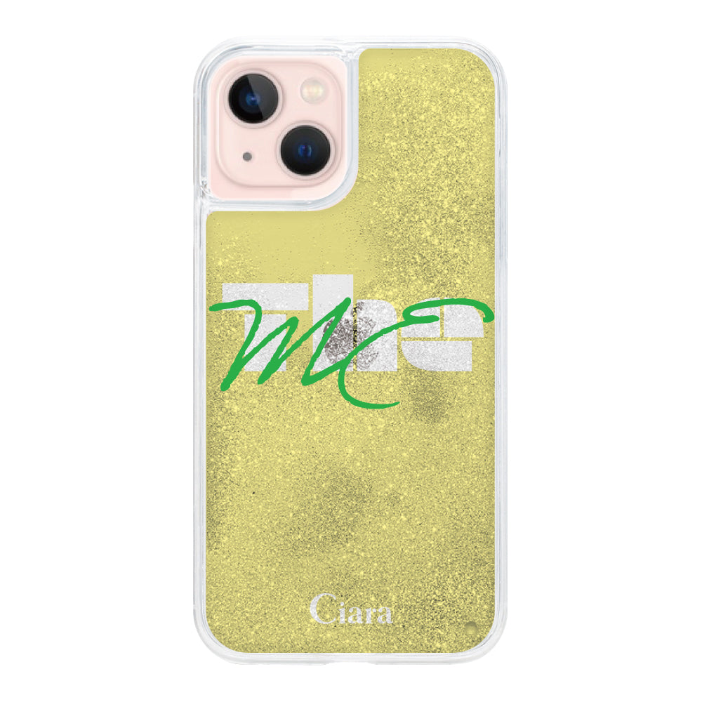 iPhone13 グリッター オイルクリアケース テーマ イエロー