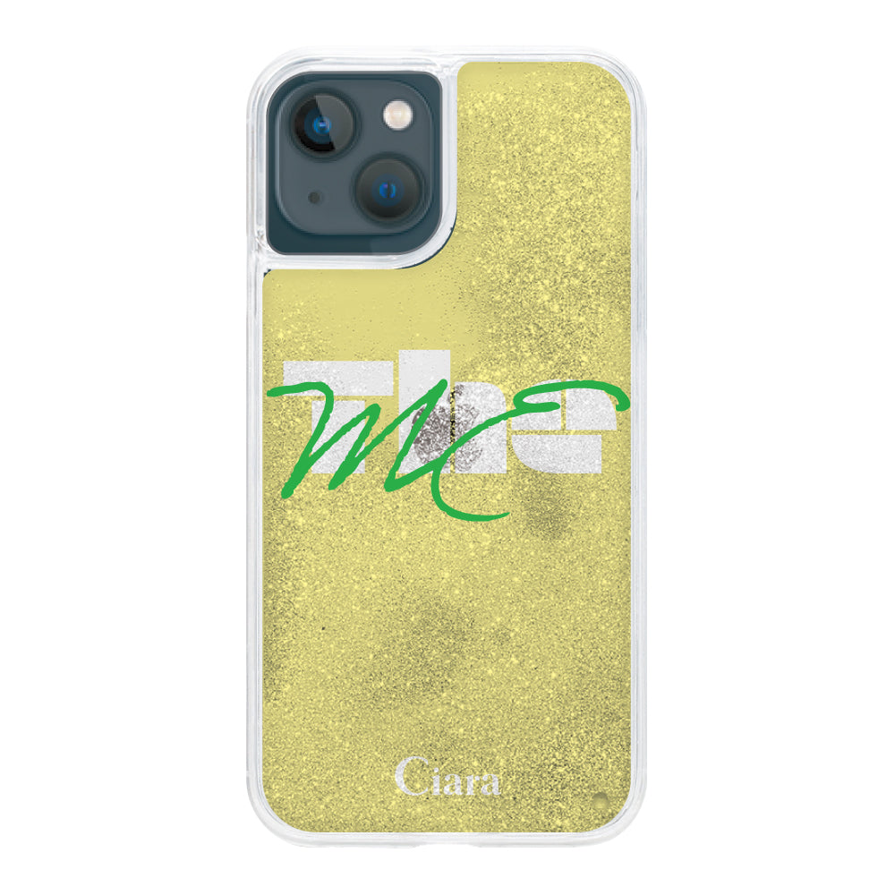 iPhone13mini グリッター オイルクリアケース テーマ イエロー