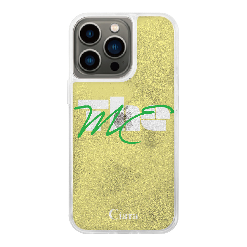 iPhone13Pro グリッター オイルクリアケース テーマ イエロー