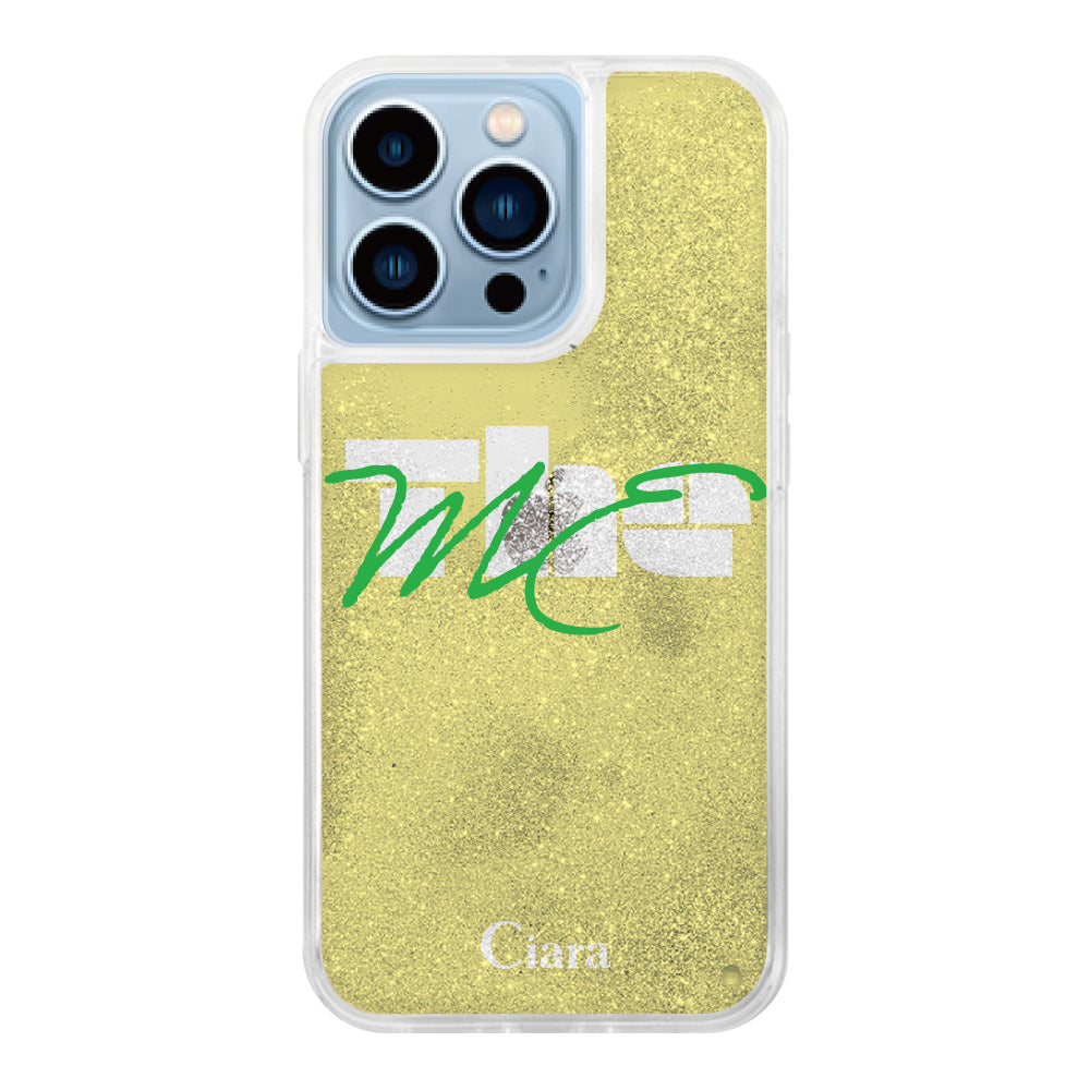 iPhone13ProMax グリッター オイルクリアケース テーマ イエロー