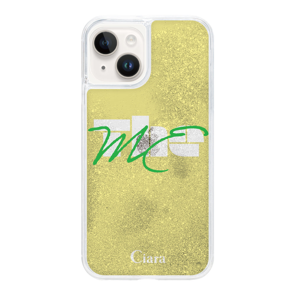 iPhone14 グリッター オイルクリアケース テーマ イエロー