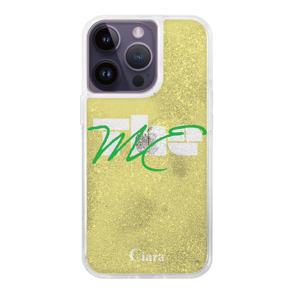 iPhone14ProMax グリッター オイルクリアケース テーマ イエロー
