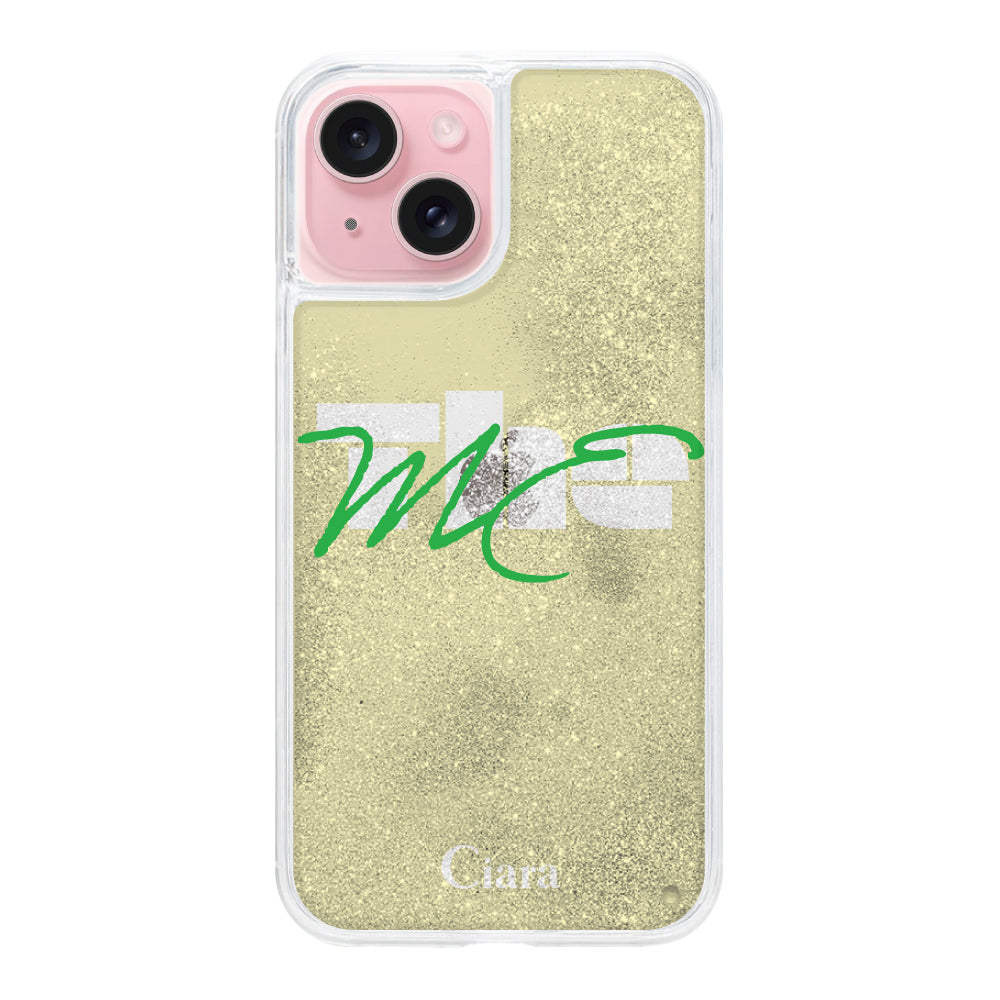 iPhone15 グリッター オイルクリアケース テーマ イエロー