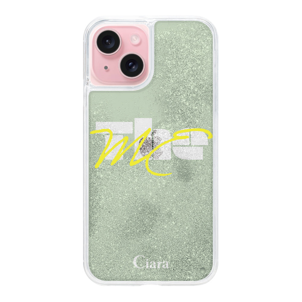 iPhone15 グリッター オイルクリアケース テーマ グリーン