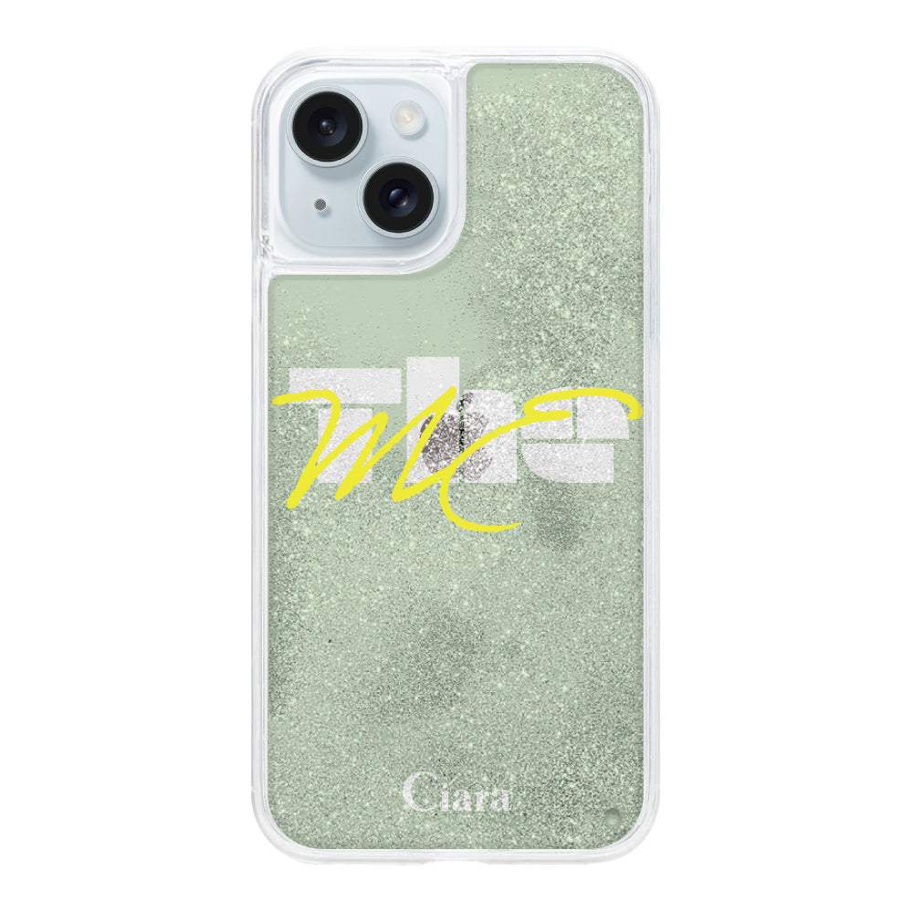 iPhone15Plus グリッター オイルクリアケース テーマ グリーン