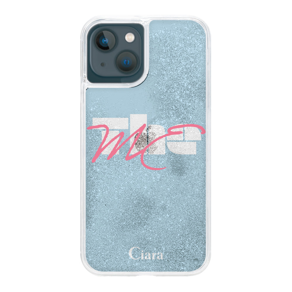 iPhone13mini グリッター オイルクリアケース テーマ ブルー