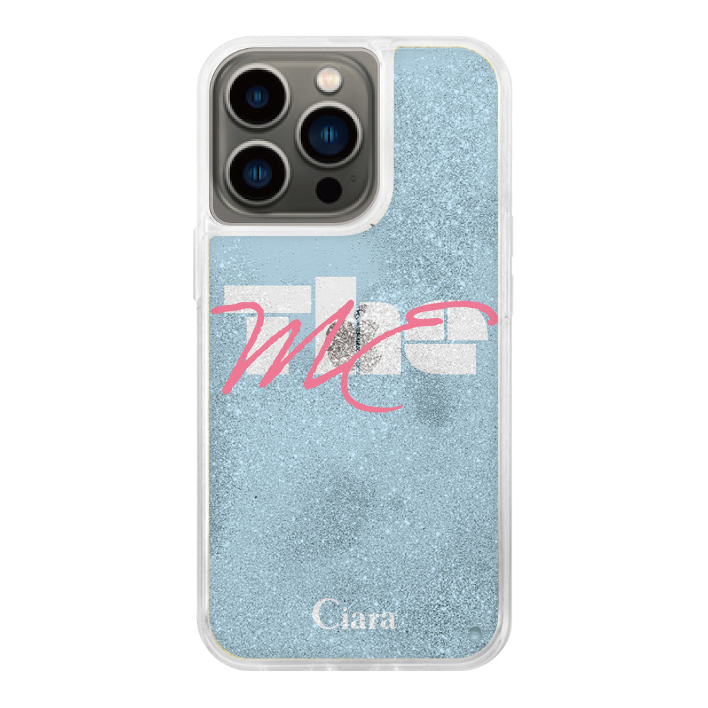 iPhone13Pro グリッター オイルクリアケース テーマ ブルー