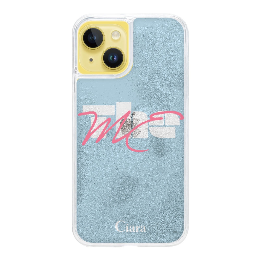 iPhone14Plus グリッター オイルクリアケース テーマ ブルー