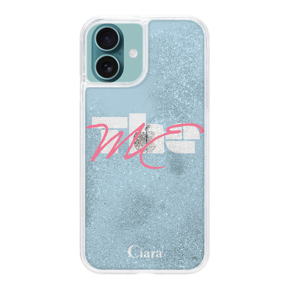iPhone16Plus グリッター オイルクリアケース テーマ ブルー