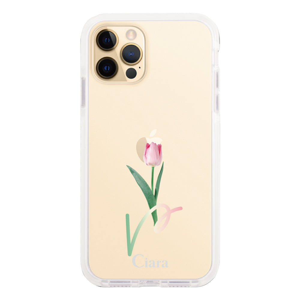 iPhone11ProMax クッションバンパー 耐衝撃クリアケース チューリップ ピンク