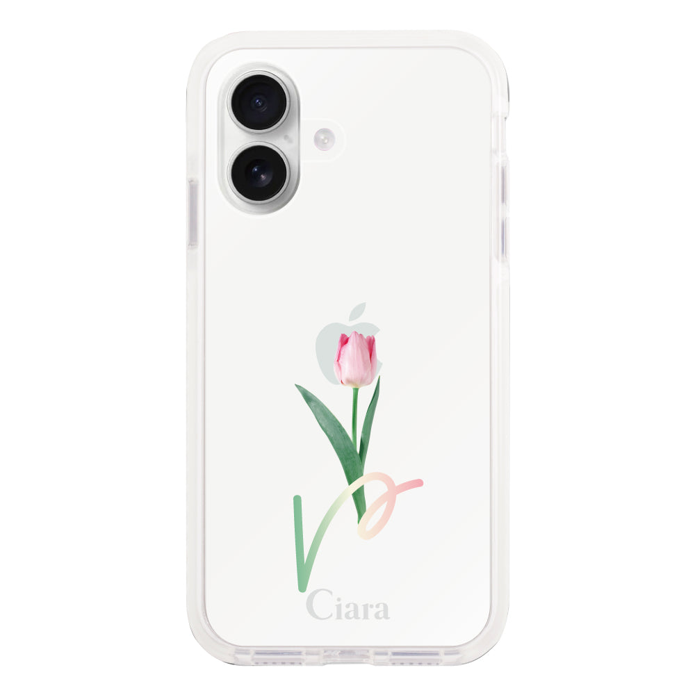 iPhone16 クッションバンパー 耐衝撃クリアケース チューリップ ピンク