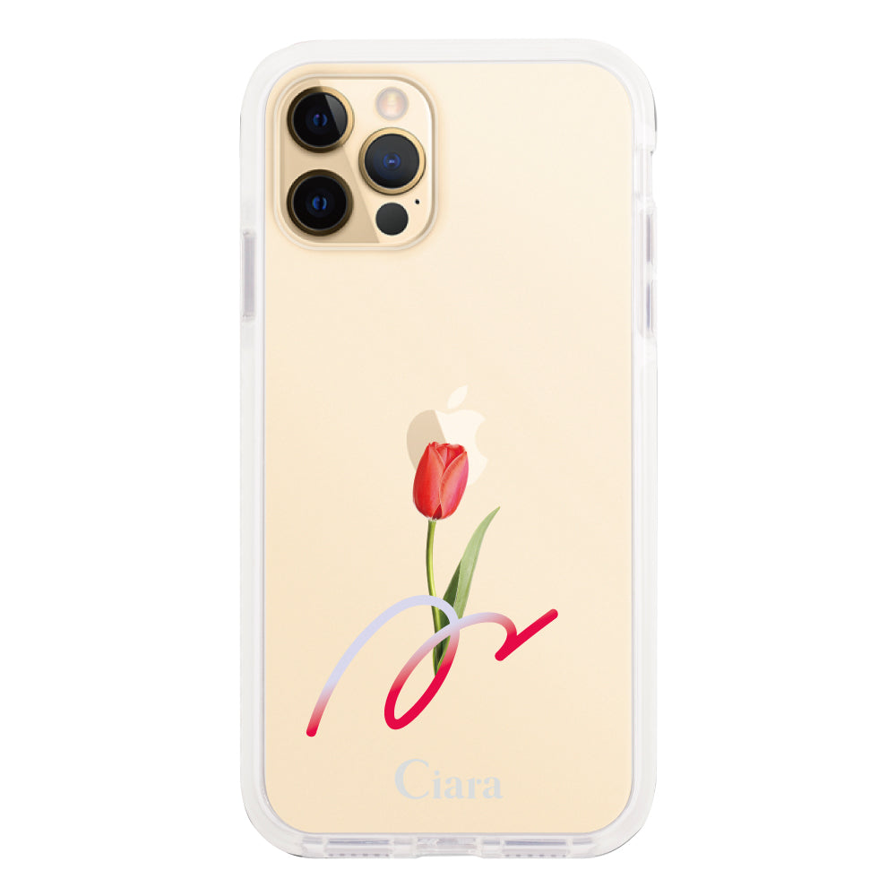 iPhone11ProMax クッションバンパー 耐衝撃クリアケース チューリップ レッド