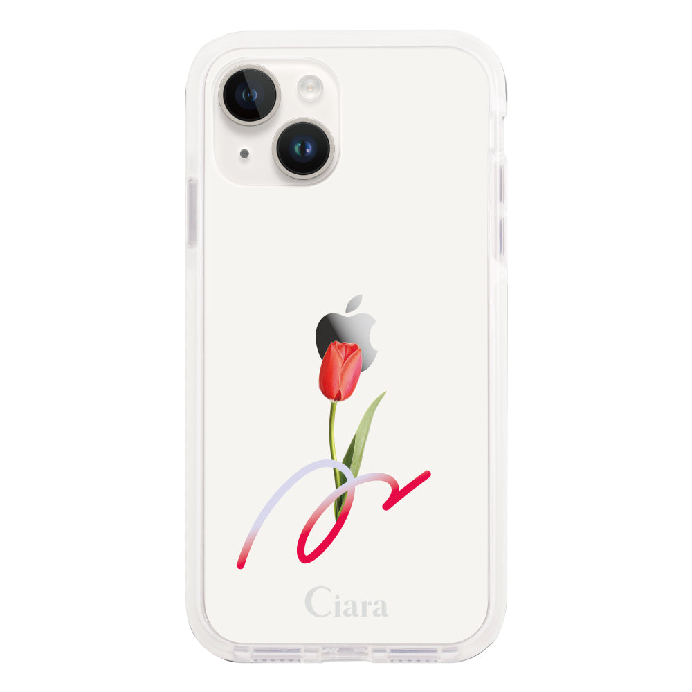 iPhone14 クッションバンパー 耐衝撃クリアケース チューリップ レッド