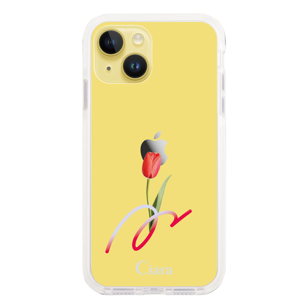 iPhone14Plus クッションバンパー 耐衝撃クリアケース チューリップ レッド