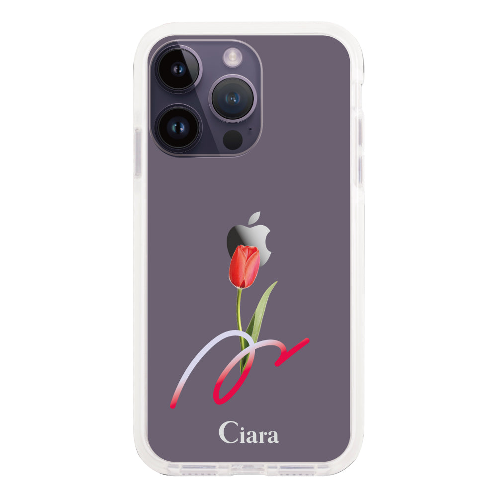 iPhone14ProMax クッションバンパー 耐衝撃クリアケース チューリップ レッド