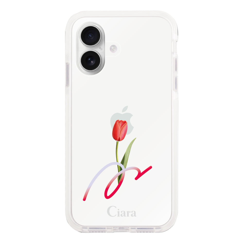 iPhone16 クッションバンパー 耐衝撃クリアケース チューリップ レッド