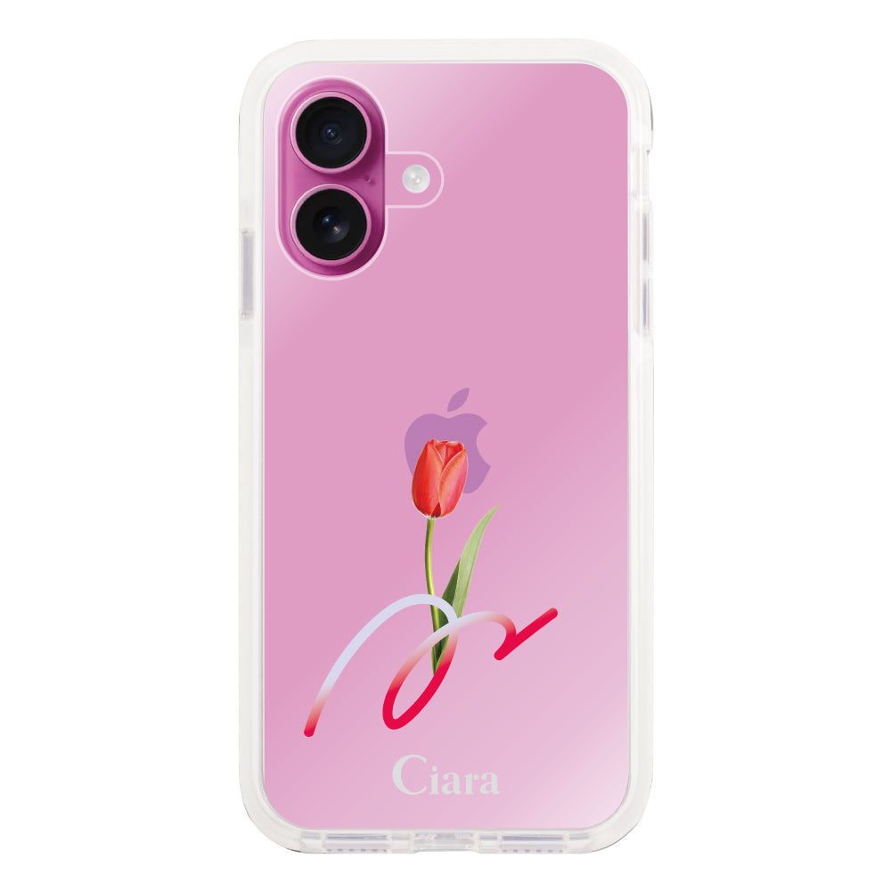 iPhone16Plus クッションバンパー 耐衝撃クリアケース チューリップ レッド