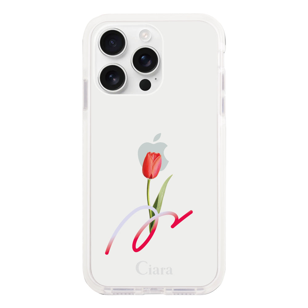 iPhone16ProMax クッションバンパー 耐衝撃クリアケース チューリップ レッド