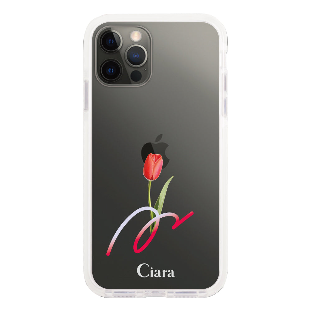 iPhoneX/XS クッションバンパー 耐衝撃クリアケース チューリップ レッド