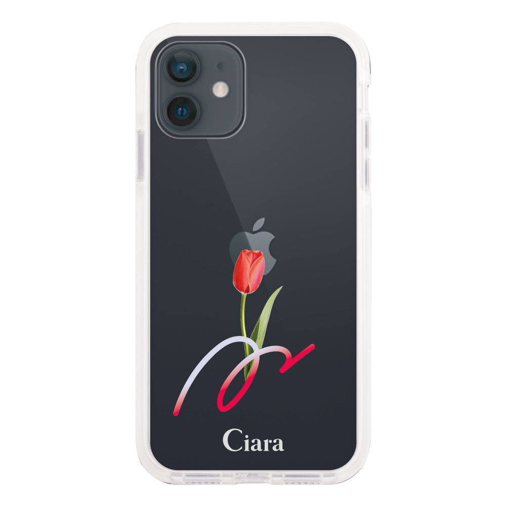 iPhoneXR クッションバンパー 耐衝撃クリアケース チューリップ レッド