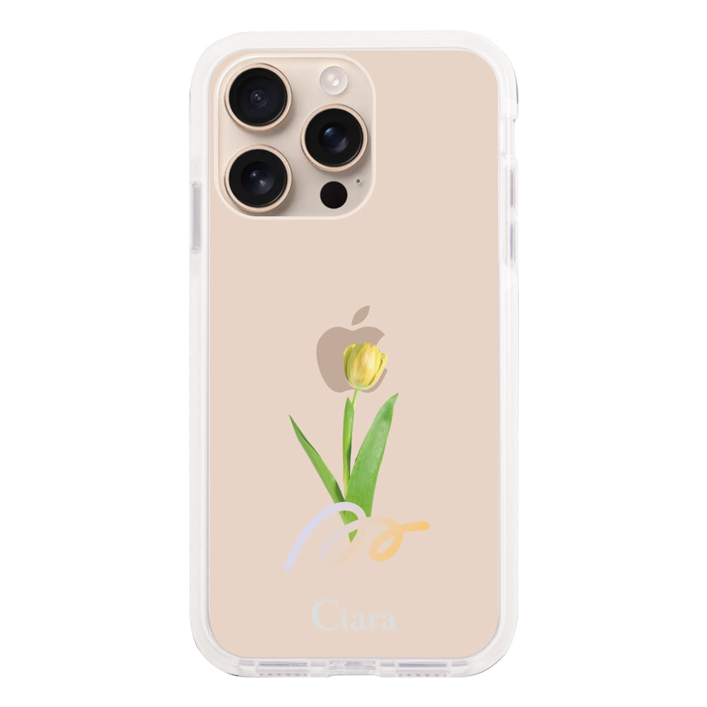 iPhone16Pro クッションバンパー 耐衝撃クリアケース チューリップ イエロー