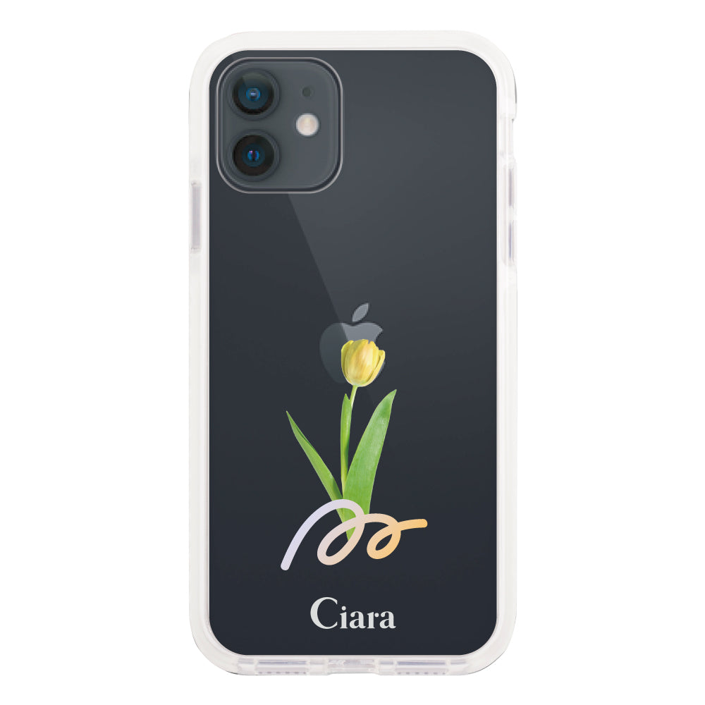 iPhoneXR クッションバンパー 耐衝撃クリアケース チューリップ イエロー