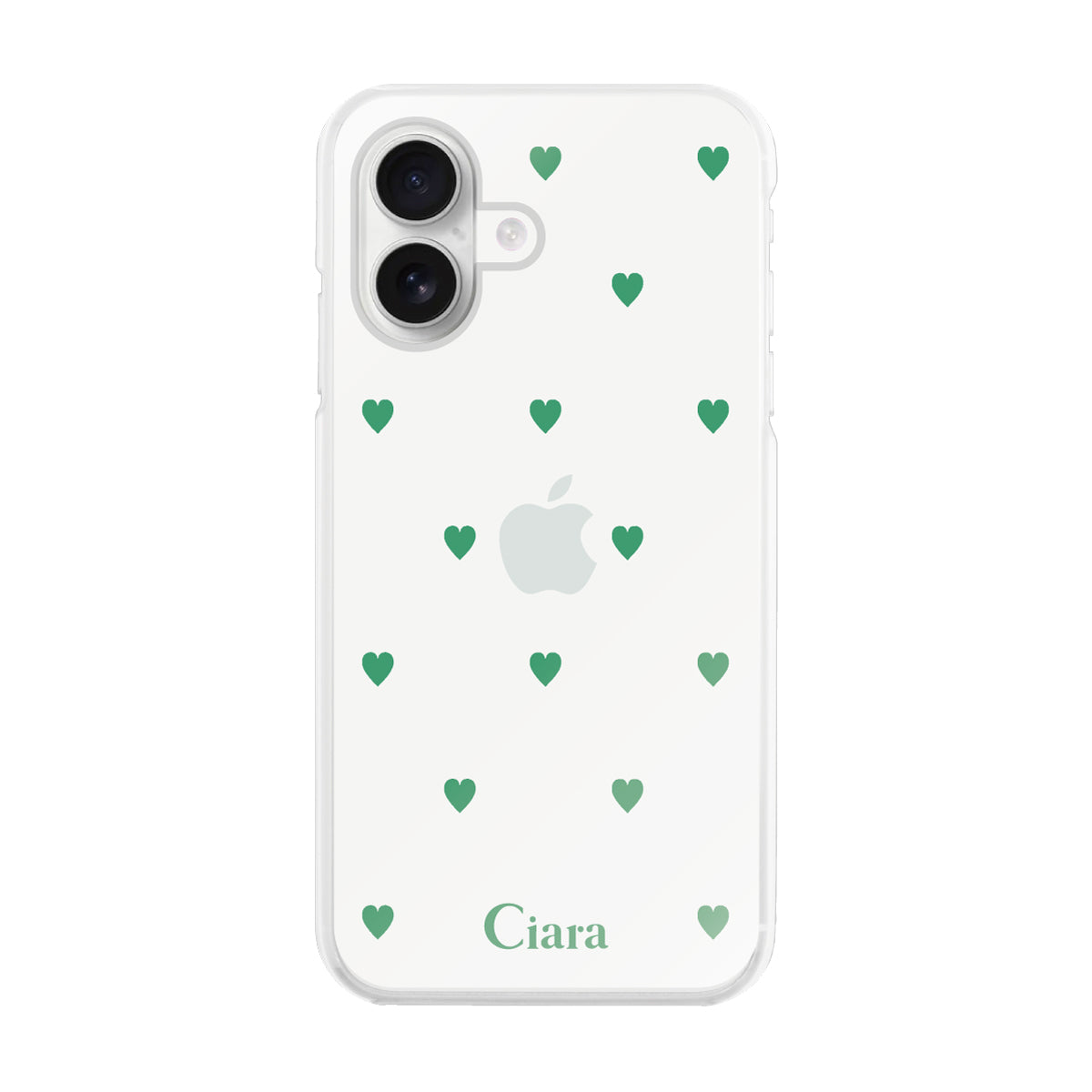 iPhone16 ハイブリッド クリアケース カラーハート グリーン