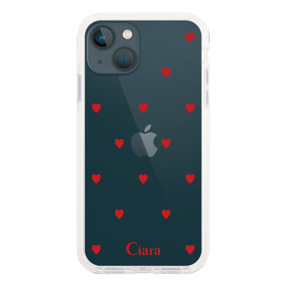 iPhone13mini クッションバンパー 耐衝撃クリアケース カラーハート レッド