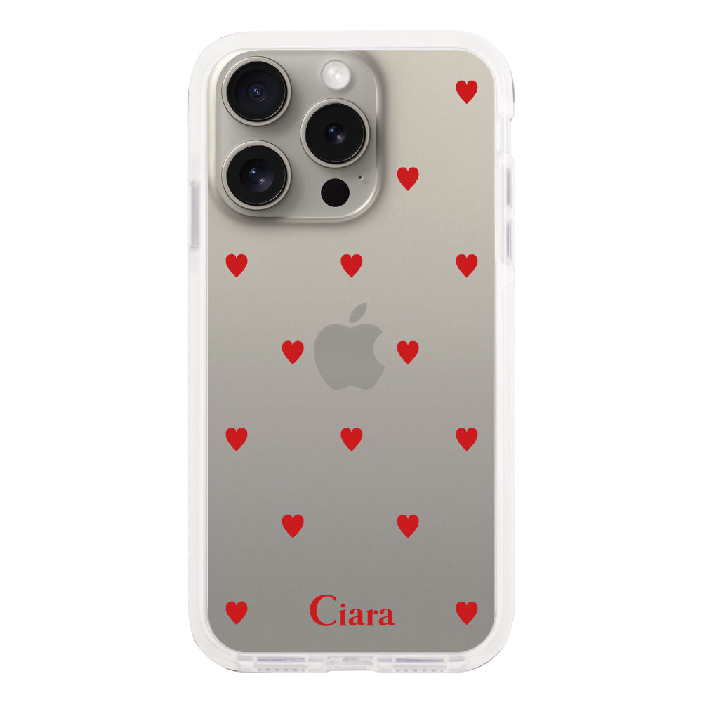 iPhone15Pro クッションバンパー 耐衝撃クリアケース カラーハート レッド